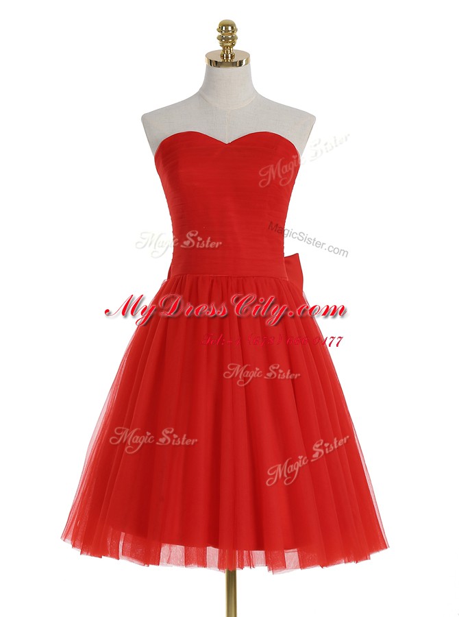 Eye-catching Knee Length A-line Sleeveless Red Prom Evening Gown Zipper