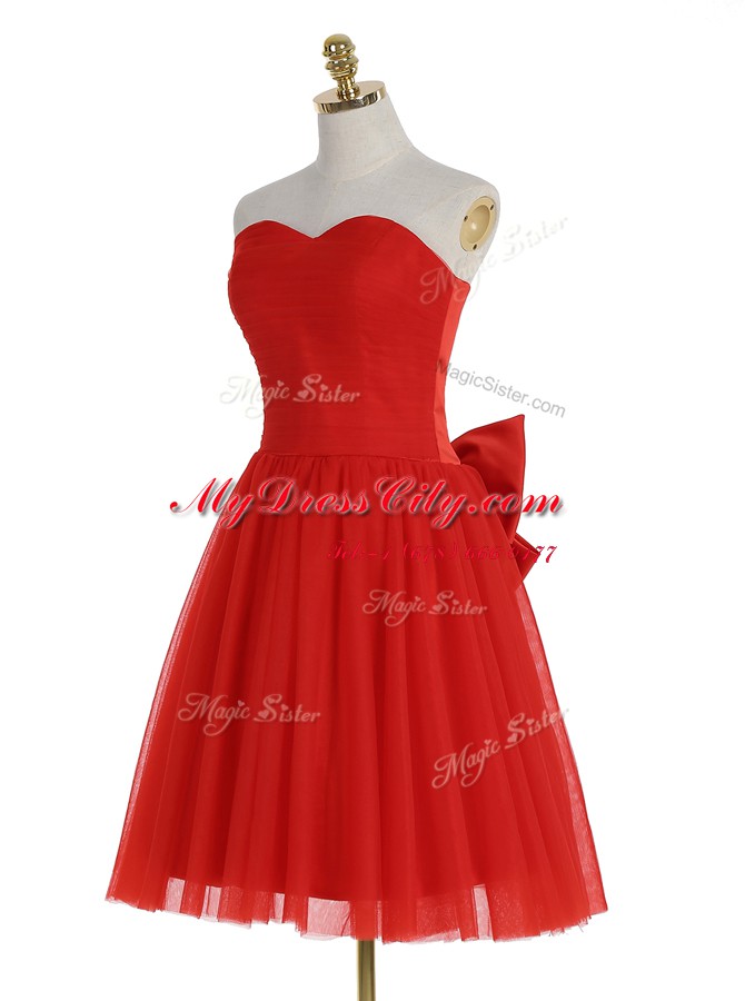 Eye-catching Knee Length A-line Sleeveless Red Prom Evening Gown Zipper