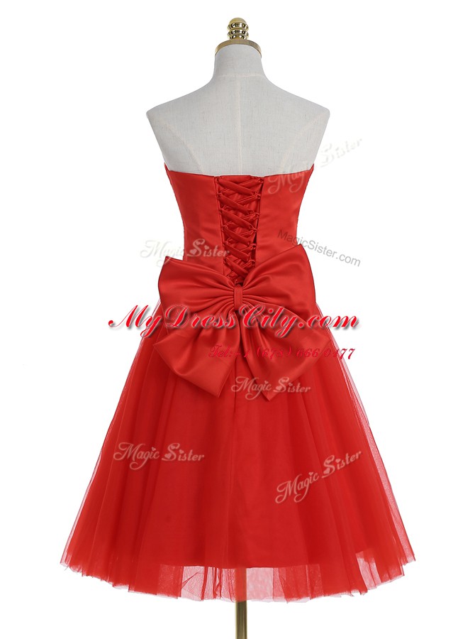 Eye-catching Knee Length A-line Sleeveless Red Prom Evening Gown Zipper