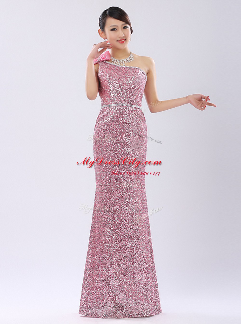 Enchanting One Shoulder Sequins Champagne Sleeveless Sequined Zipper for Prom and Party