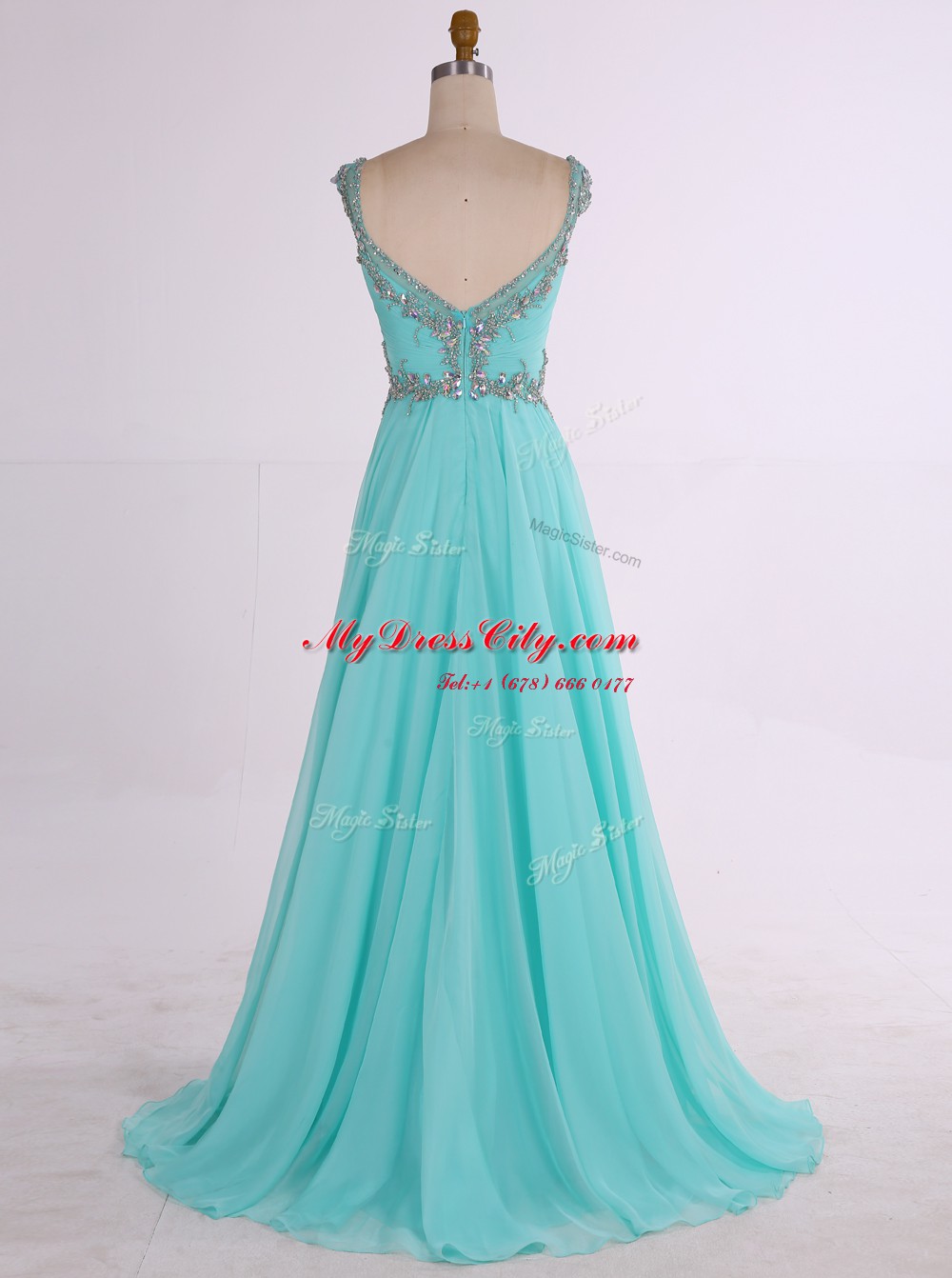 Chiffon Sleeveless Floor Length Prom Party Dress and Beading