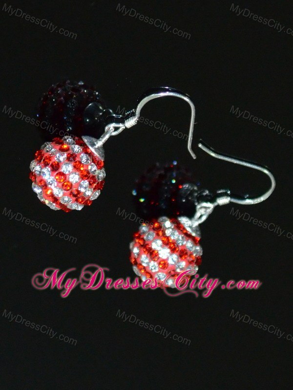 Sweet Round Rhinestone Red And White Earrings