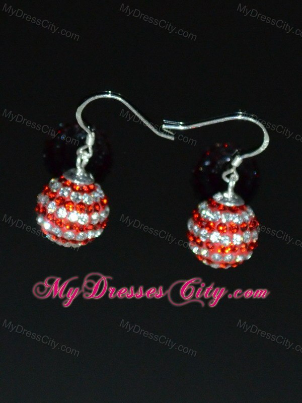 Sweet Round Rhinestone Red And White Earrings