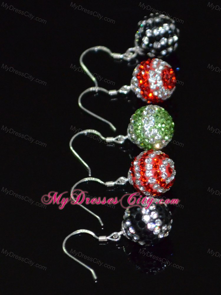 Sweet Round Rhinestone Red And White Earrings