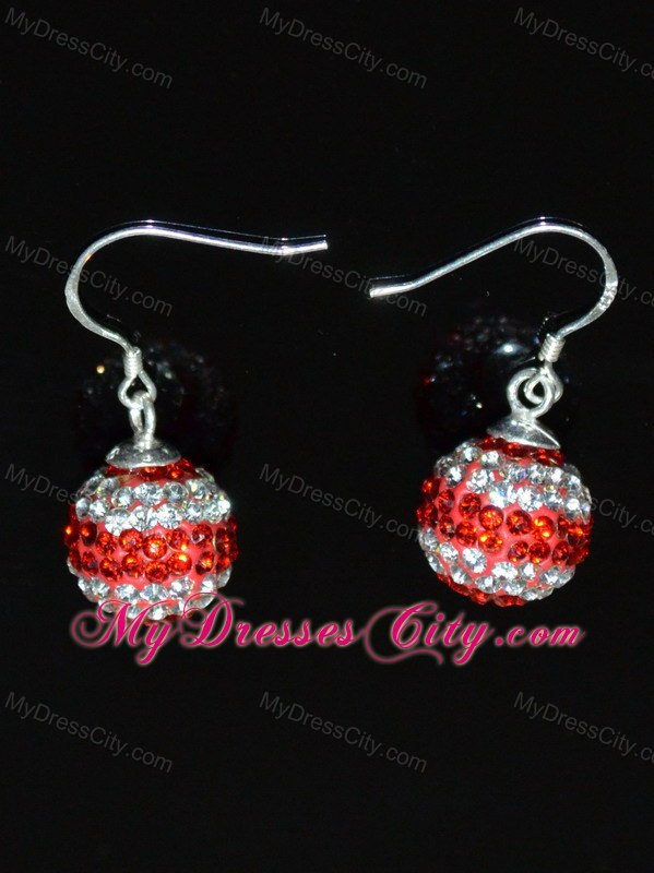 Red and White Rhinestone Luxurious Round Earrings