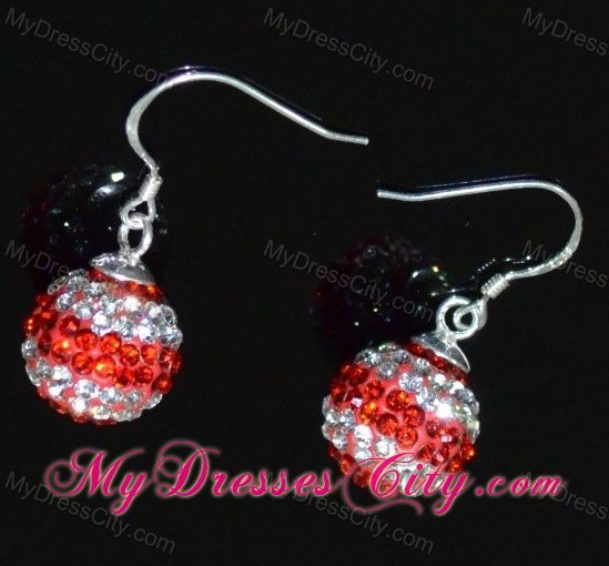 Red and White Rhinestone Luxurious Round Earrings