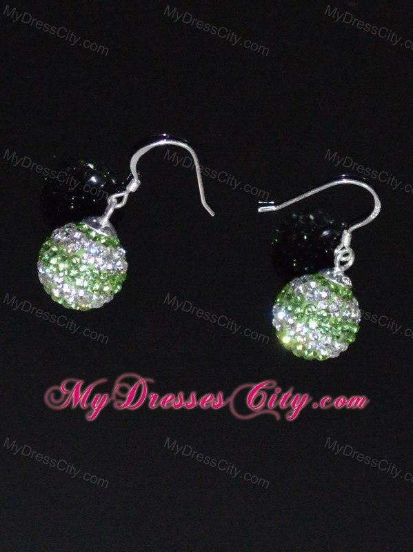 Spring Green And White Round Lovely Rhinestone Earrings