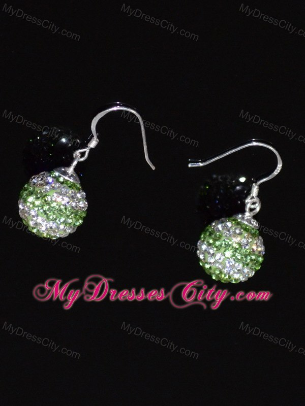 Spring Green And White Round Lovely Rhinestone Earrings