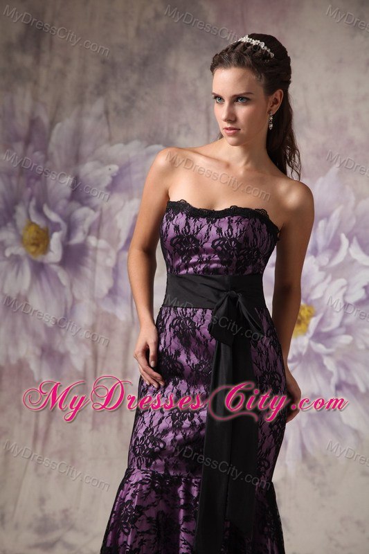 Brand New Mermaid Eggplant Purple and Black Evening Dress