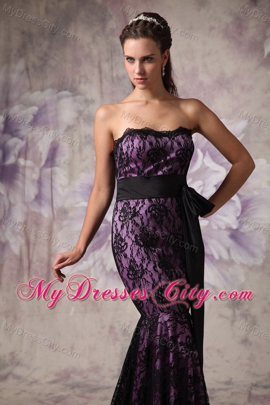 Brand New Mermaid Eggplant Purple and Black Evening Dress