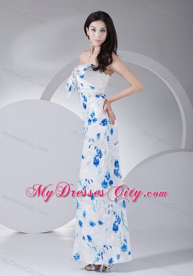 Column Printing Ankle-length Sweetheart Bow 2013 Evening Dress