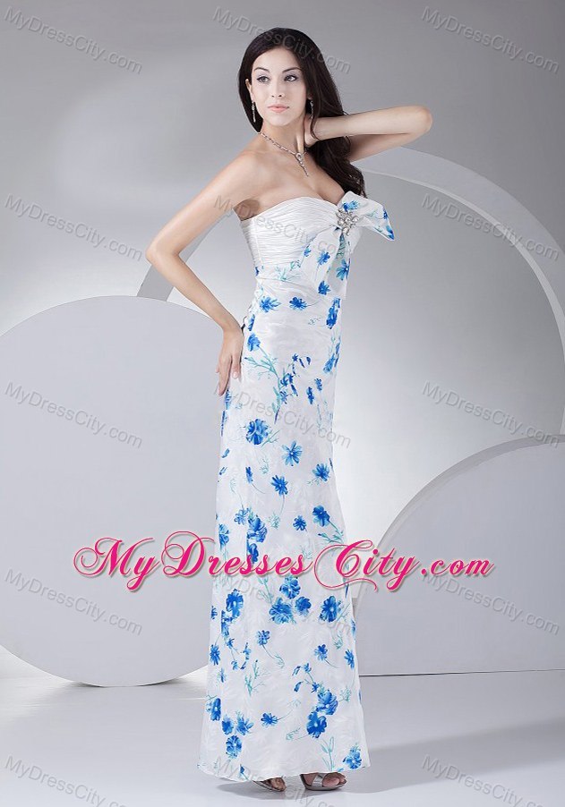 Column Printing Ankle-length Sweetheart Bow 2013 Evening Dress