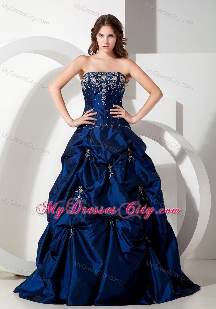 Informal Royal Blue Pick-ups Long Evening Dress with Appliques