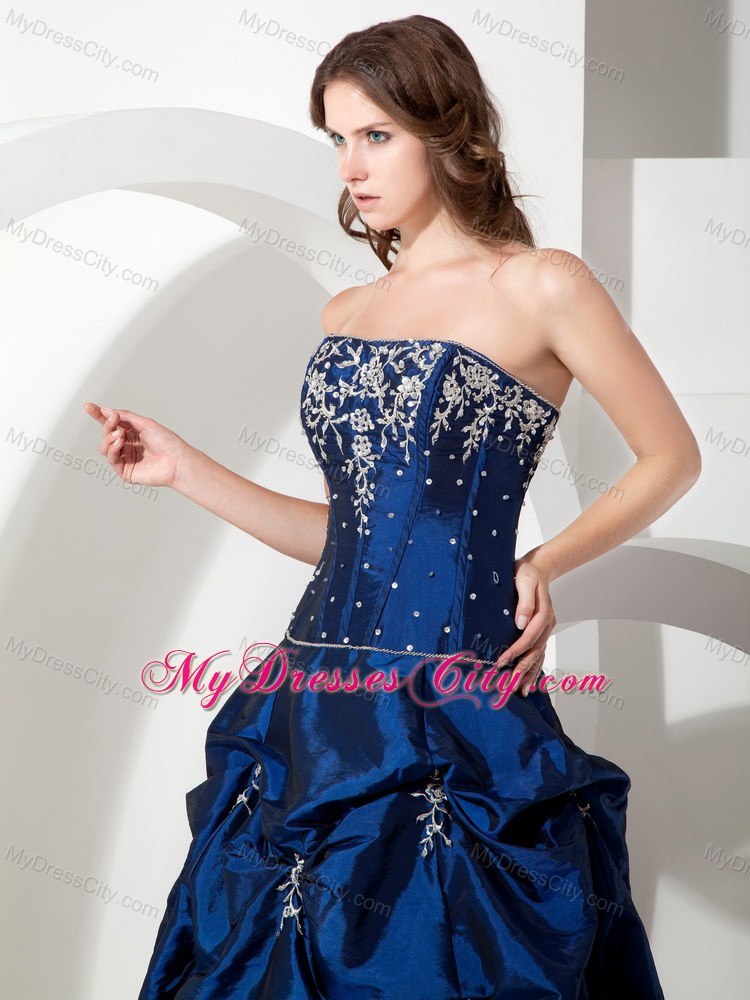 Informal Royal Blue Pick-ups Long Evening Dress with Appliques