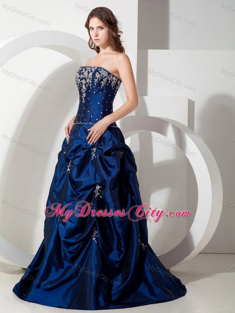 Informal Royal Blue Pick-ups Long Evening Dress with Appliques