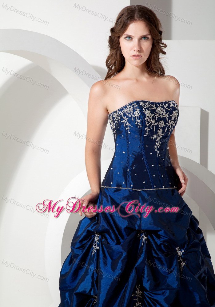 Informal Royal Blue Pick-ups Long Evening Dress with Appliques