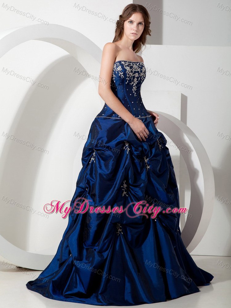 Informal Royal Blue Pick-ups Long Evening Dress with Appliques