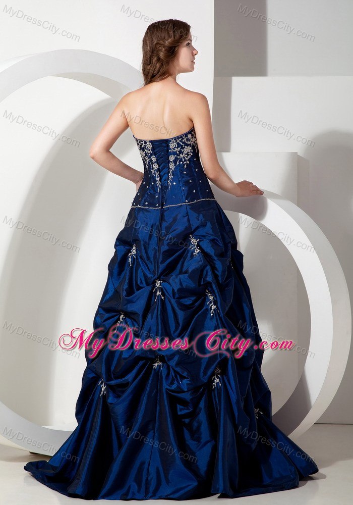 Informal Royal Blue Pick-ups Long Evening Dress with Appliques