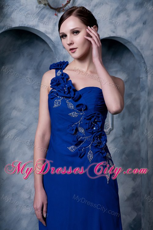 Sexy Royal Blue Flower One Shoulder Prom Dress with Beading