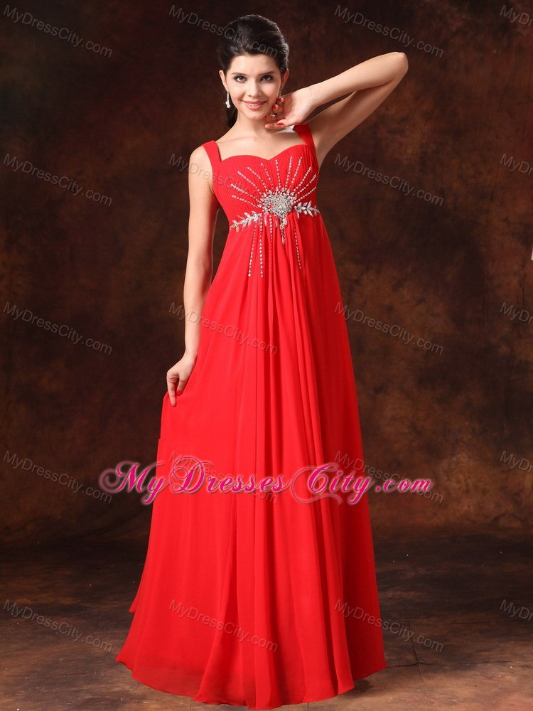 Red Empire Beading Chiffon Straps 2013 Prom Dress on Sale