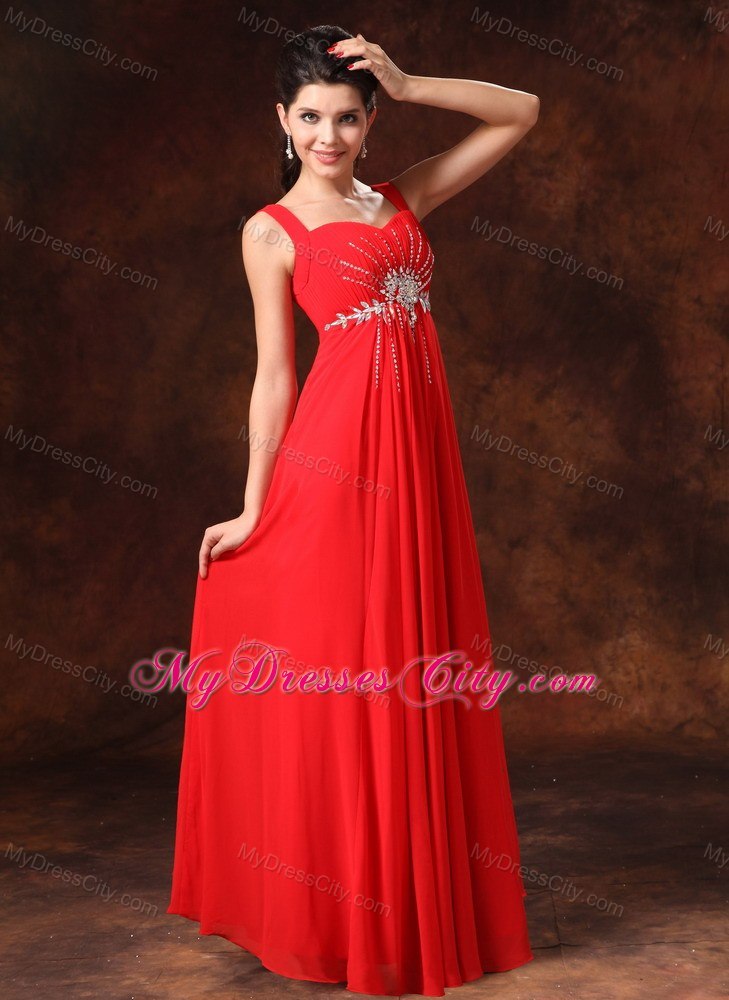 Red Empire Beading Chiffon Straps 2013 Prom Dress on Sale