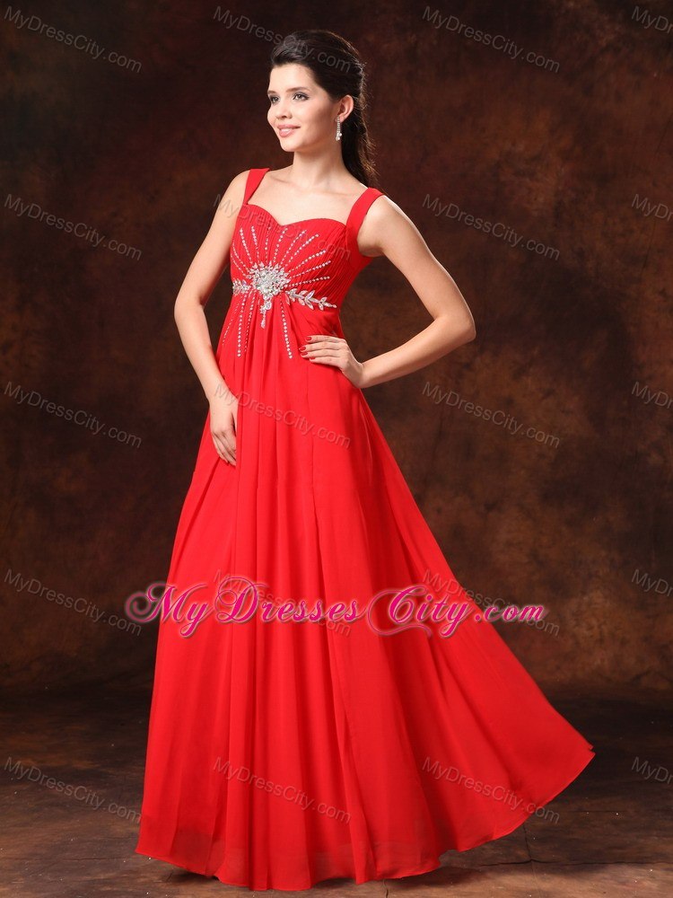 Red Empire Beading Chiffon Straps 2013 Prom Dress on Sale