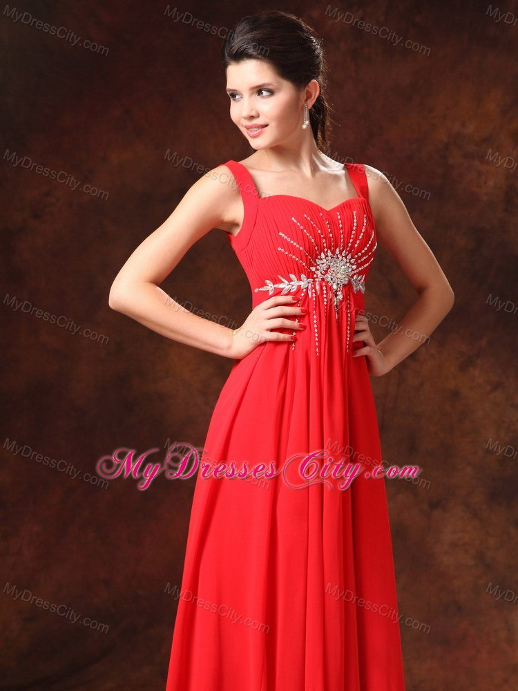 Red Empire Beading Chiffon Straps 2013 Prom Dress on Sale