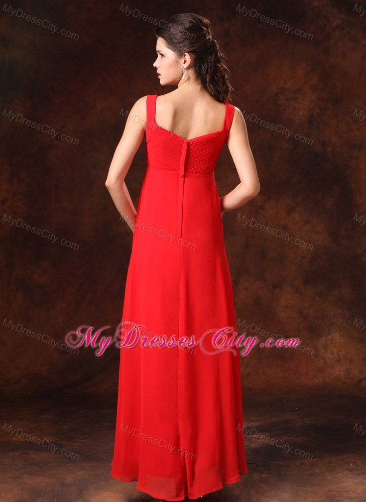 Red Empire Beading Chiffon Straps 2013 Prom Dress on Sale