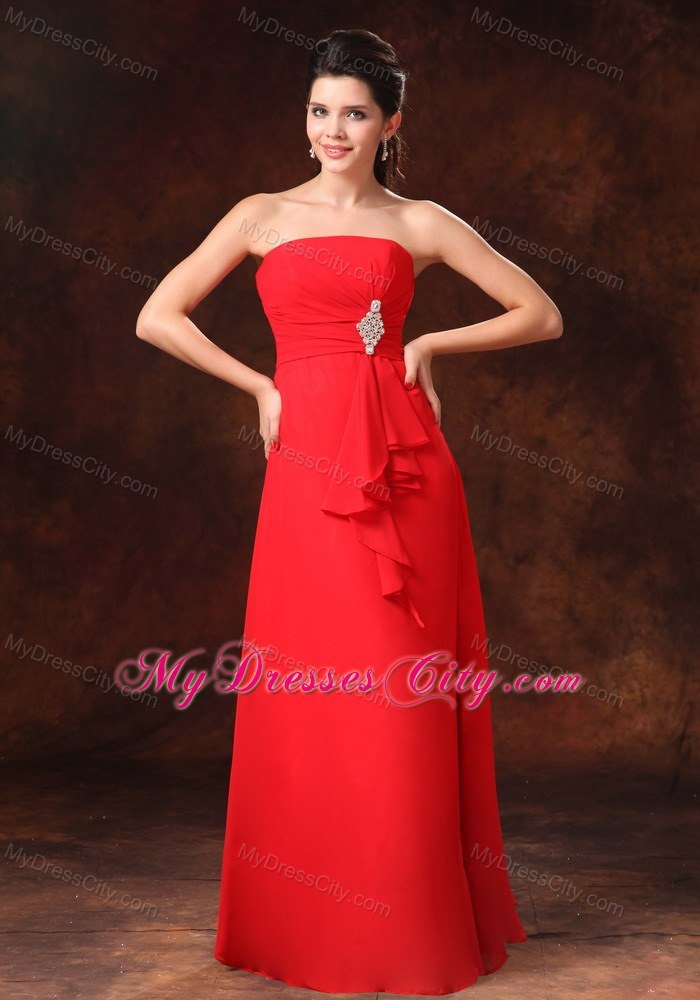 Empire Strapless Red Chiffon 2013 Prom Gowns for Prom