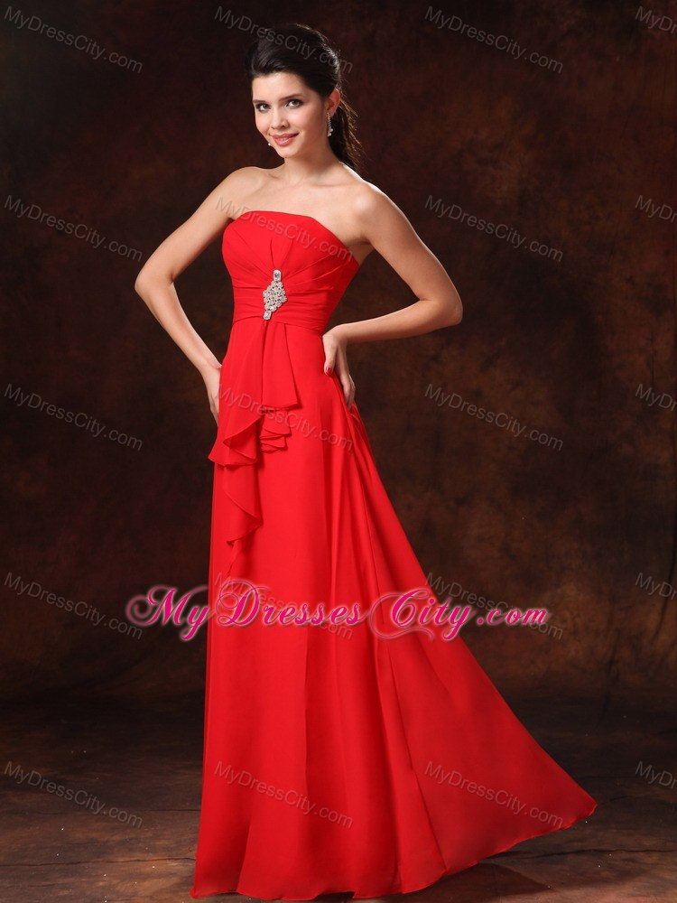 Empire Strapless Red Chiffon 2013 Prom Gowns for Prom