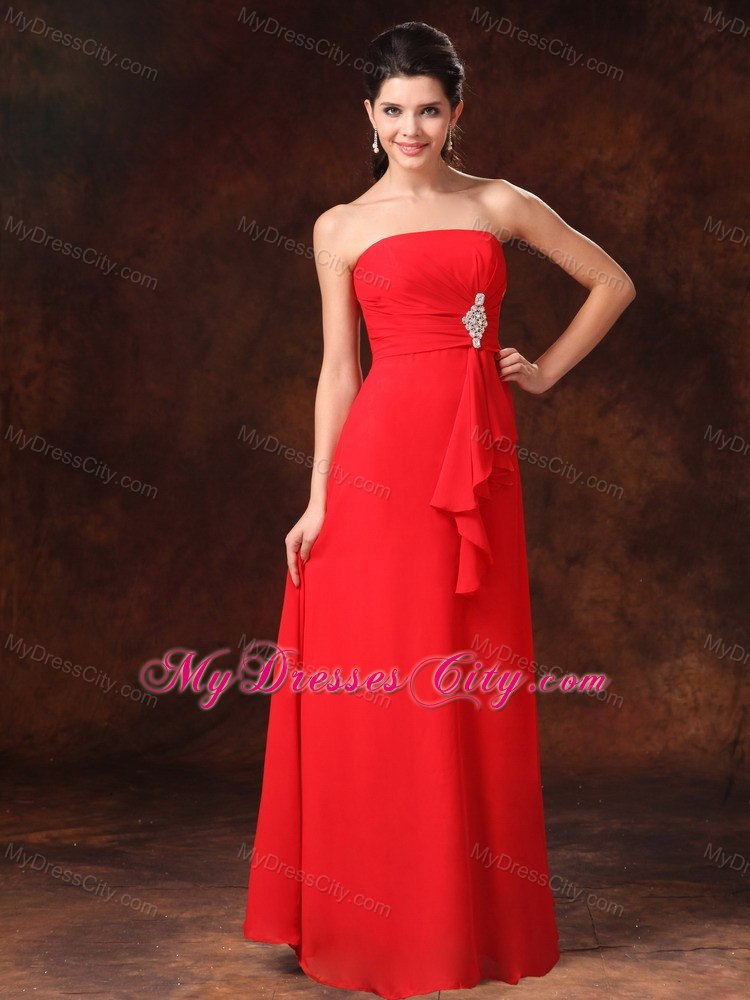 Empire Strapless Red Chiffon 2013 Prom Gowns for Prom