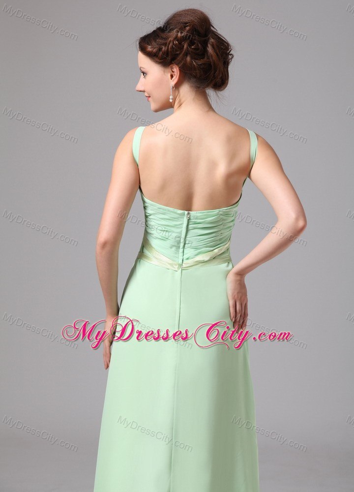 Apple Green Sash V-neck Straps Chiffon Prom Dress For 2013