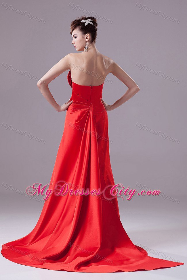 Red Satin Strapless 2013 Prom Dress With Court Train on Sale