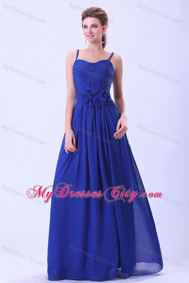 Royal Blue Spaghetti Straps Prom Dress with Hand Made Flower