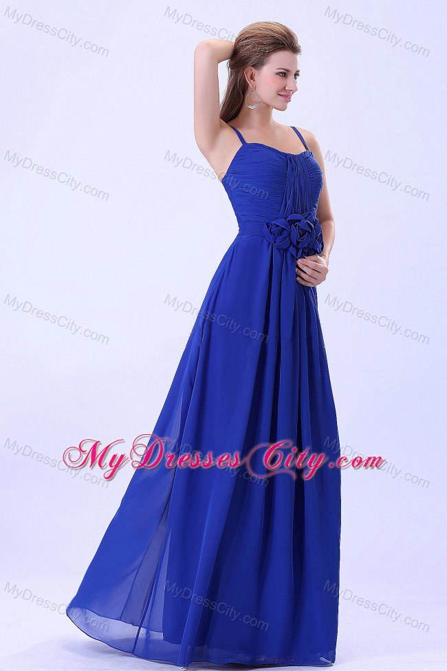 Royal Blue Spaghetti Straps Prom Dress with Hand Made Flower