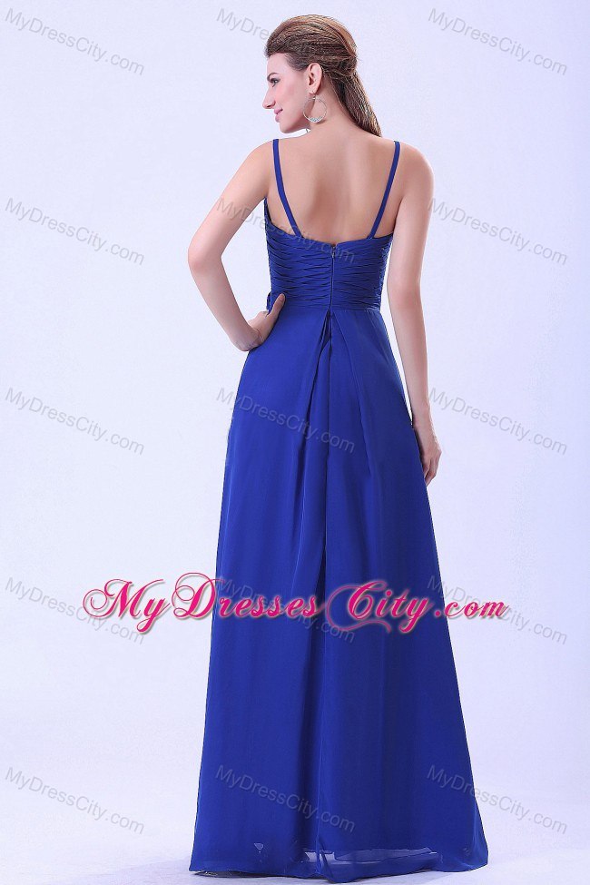 Royal Blue Spaghetti Straps Prom Dress with Hand Made Flower