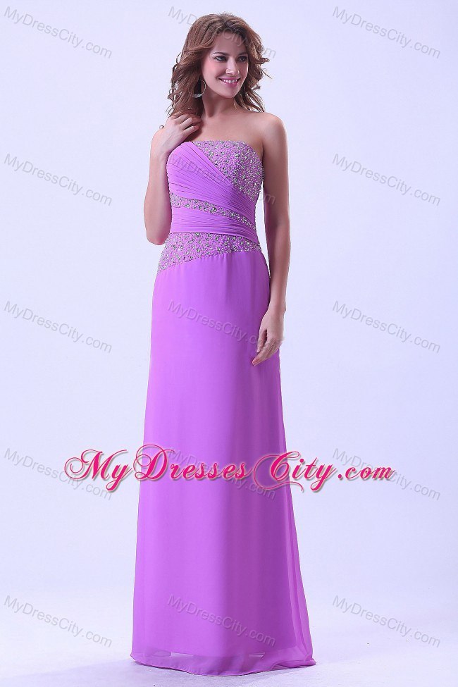 Lavender Column Strapless Chiffon Prom Dress with Beading