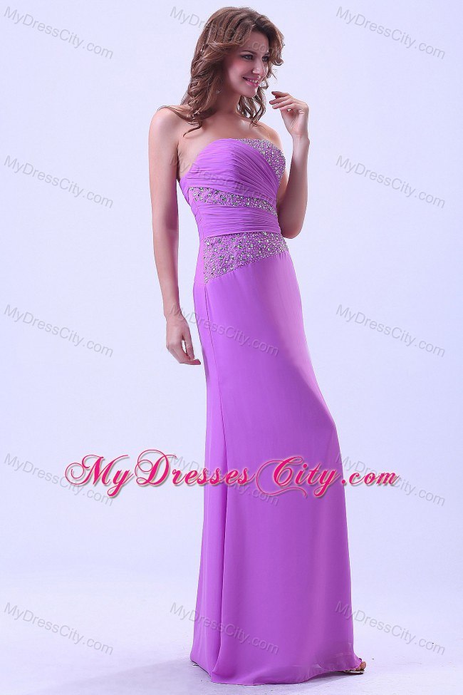 Lavender Column Strapless Chiffon Prom Dress with Beading