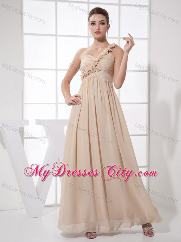 Champagne Chiffon Flower One Shoulder 2013 Prom Dress