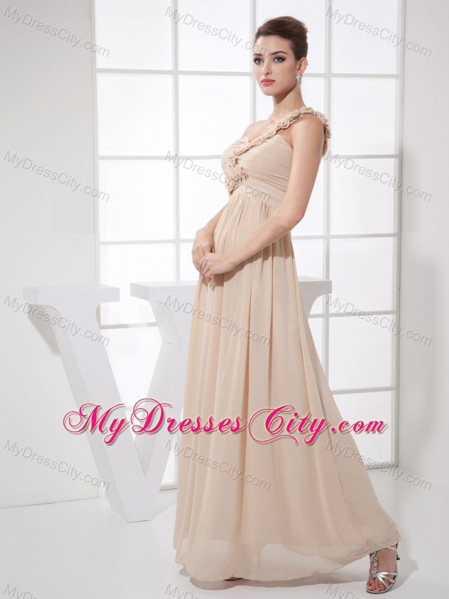 Champagne Chiffon Flower One Shoulder 2013 Prom Dress