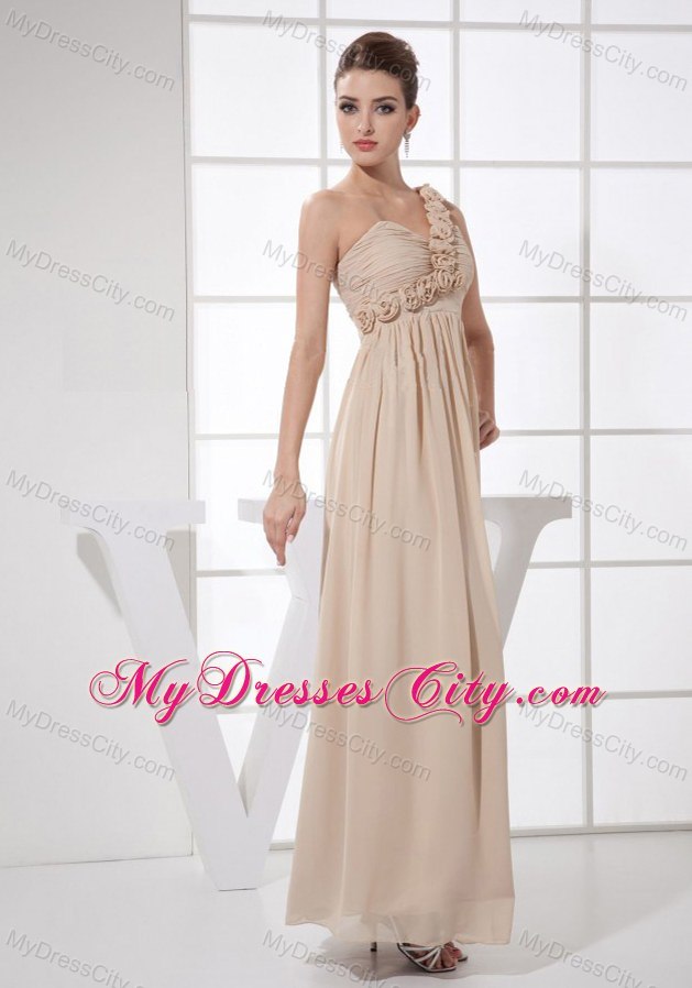 Champagne Chiffon Flower One Shoulder 2013 Prom Dress