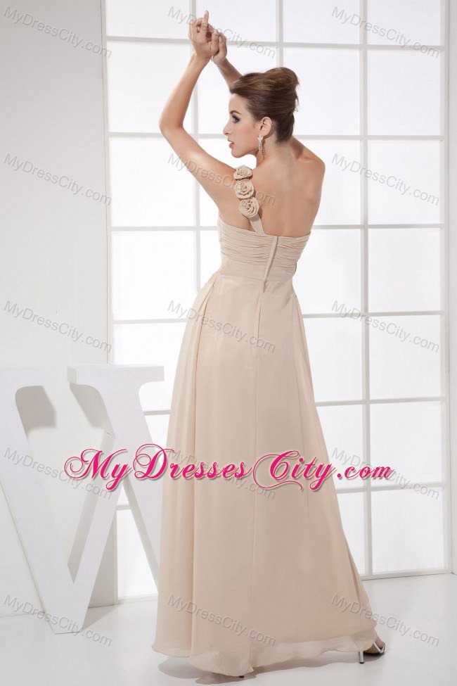 Champagne Chiffon Flower One Shoulder 2013 Prom Dress