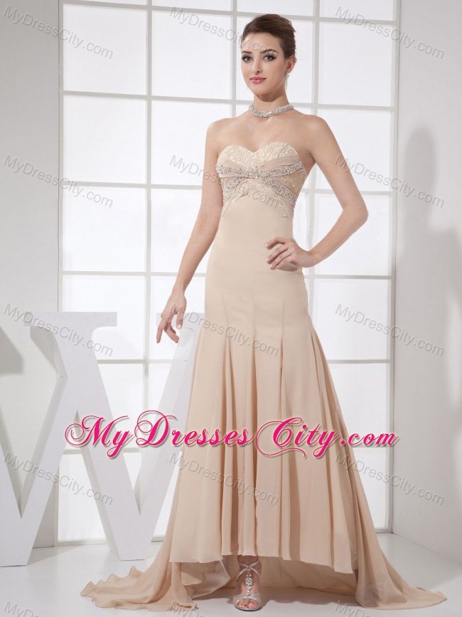 Discount Champagne Sweetheart Court Train Prom Dress