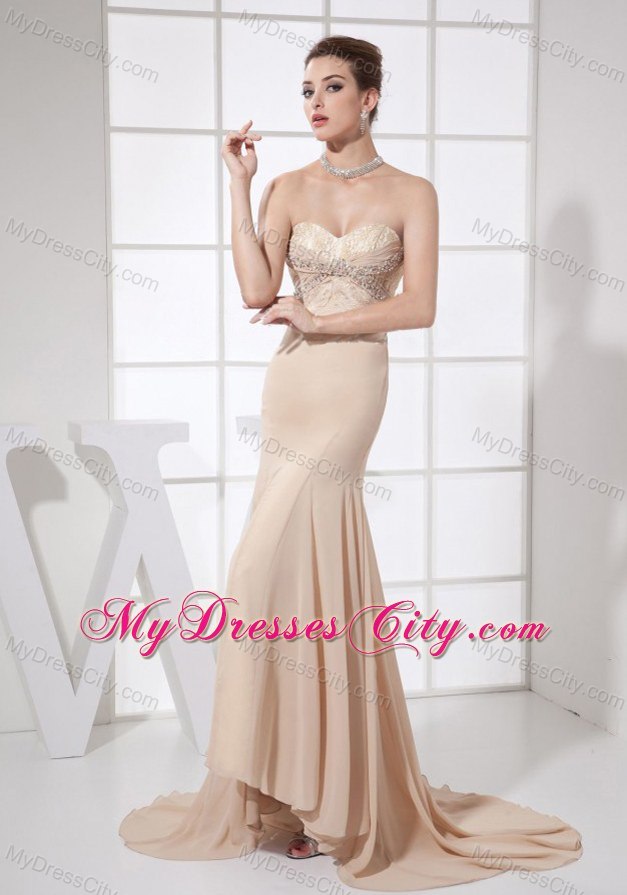 Discount Champagne Sweetheart Court Train Prom Dress