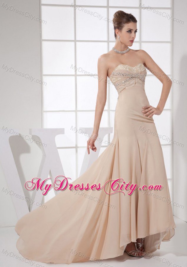 Discount Champagne Sweetheart Court Train Prom Dress