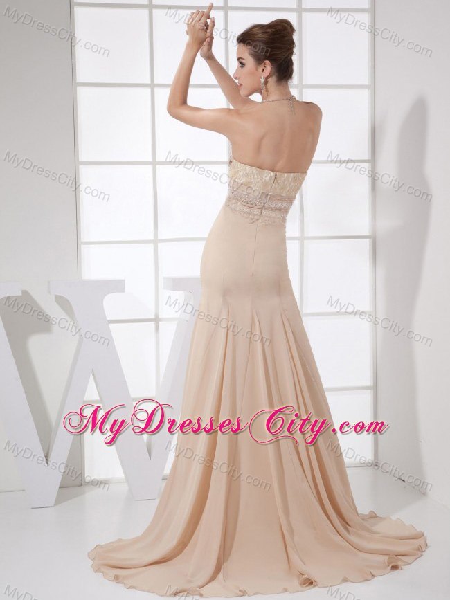 Discount Champagne Sweetheart Court Train Prom Dress