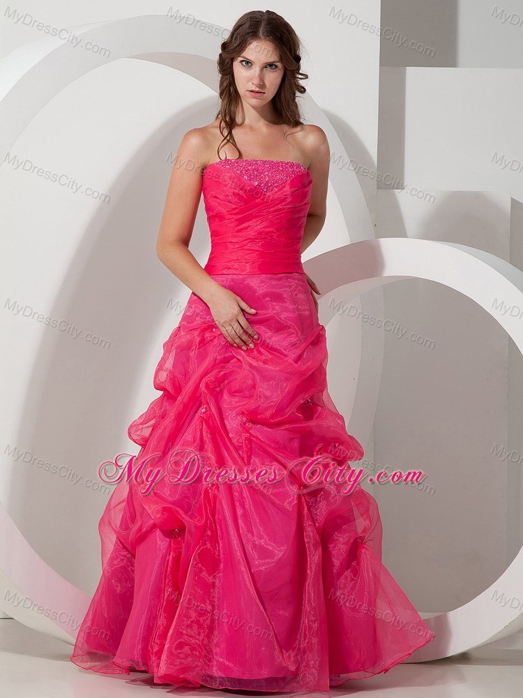 Coral Red Pick-ups and Beading Prom gowns with Organza