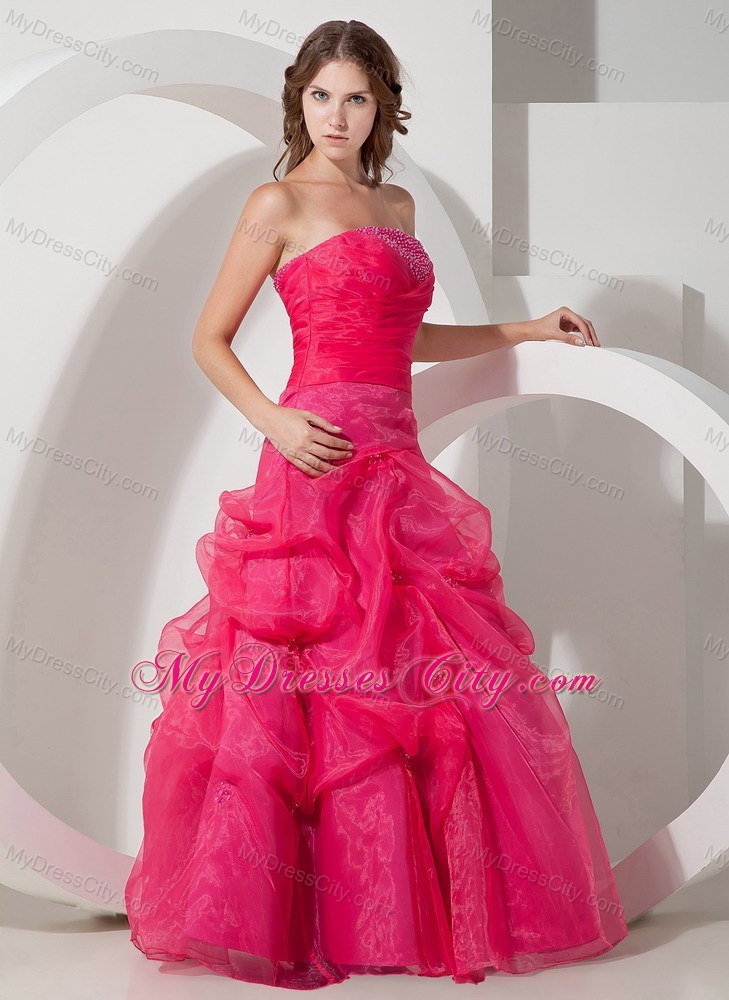 Coral Red Pick-ups and Beading Prom gowns with Organza