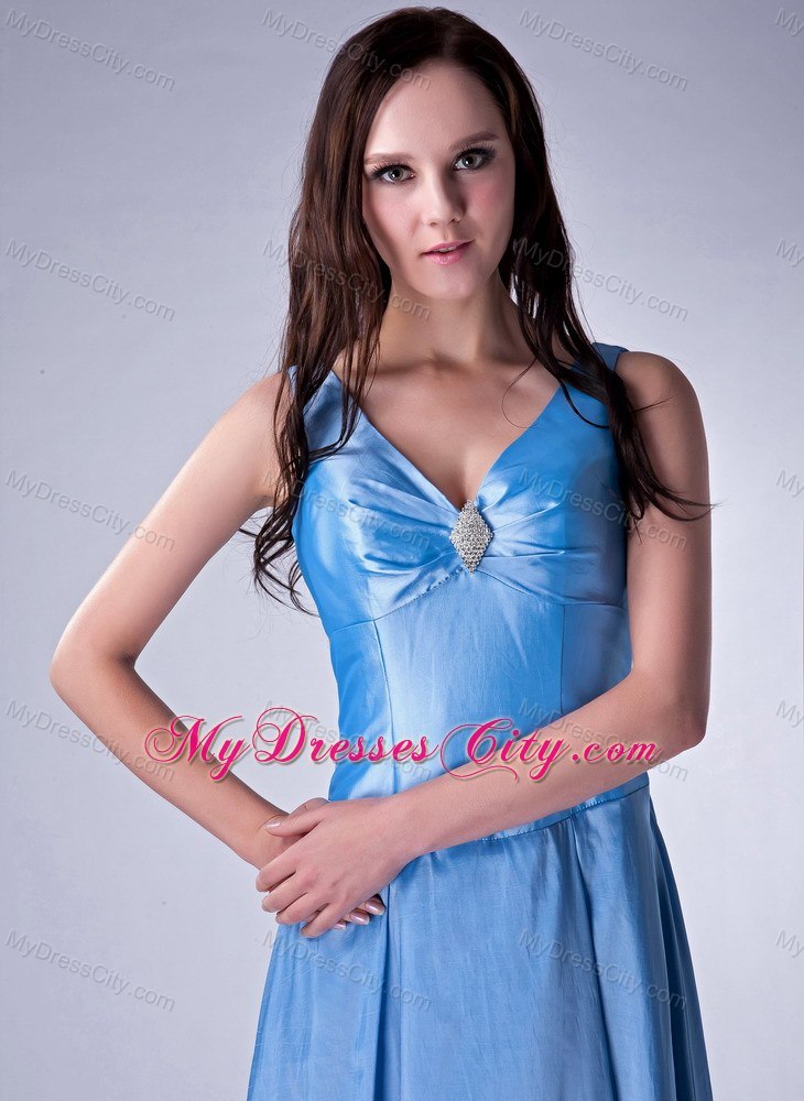 Custom Made Blue Taffeta Beading Prom Dress for 2013