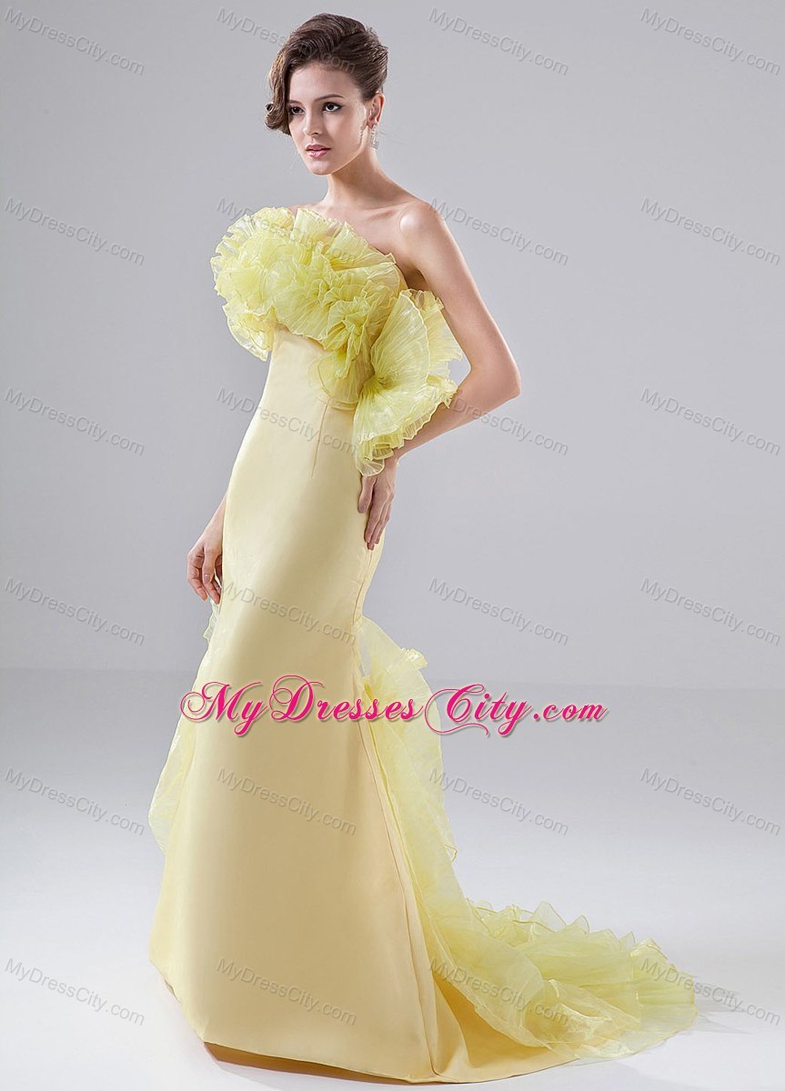 Fashion Yellow Strapless Ruffles Prom Pageant Dress